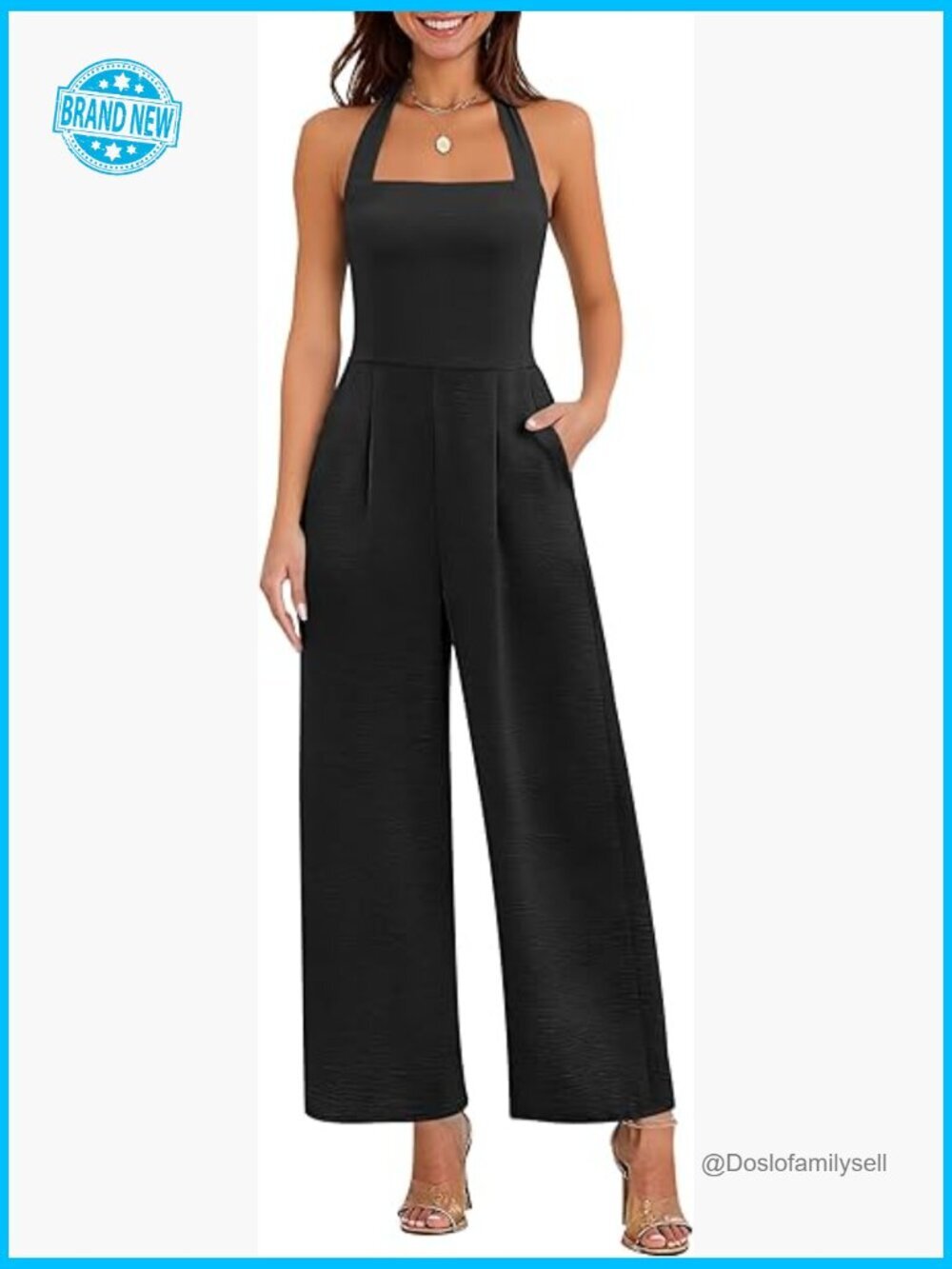 Off Shoulder Halter Wide Leg Jumpsuit Dressy Casual Romper Summer Spring Outfit